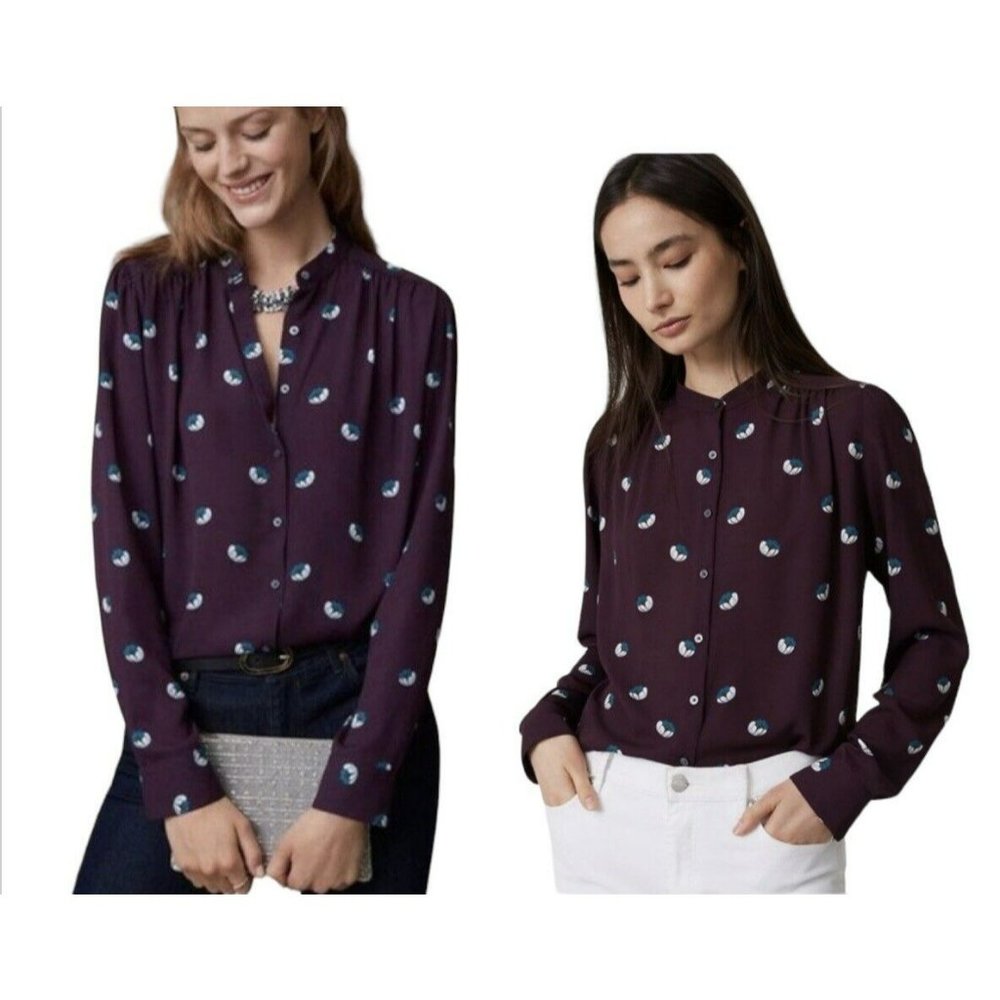 Loft Purple XL Print Pattern Long Sleeve Button Up/Down Shirt Top